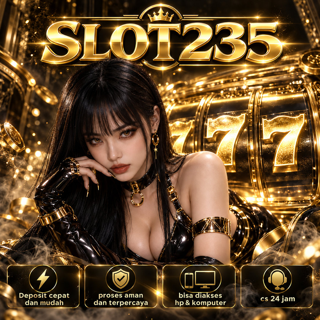 Ilustrasi visual SLOT235 bernuansa hitam dan emas